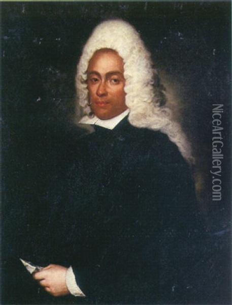 Portrait Of A Gentleman In A Full-bottomed Wig And Black Robes, Holding A Letter Oil Painting - Vittore Giuseppe Ghislandi (Fra' Galgario)