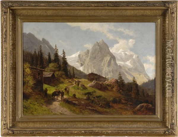 Alpine Landschaft Mit Bergsteigern Oil Painting - Karl Paul Themistocles von Eckenbrecher