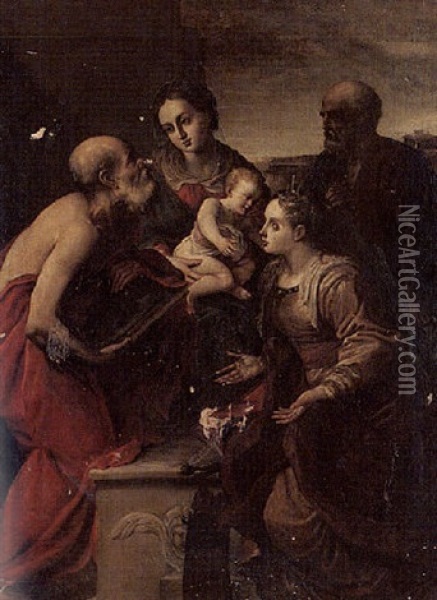 The Holy Family With Saints Catherine And Jerome Oil Painting - Pietro Faccini