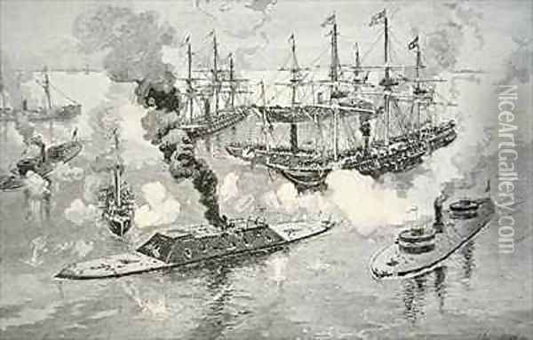 Surrender of the Confederate Ironclad Tennesee at the Battle of Mobile Bay Oil Painting - Julian Oliver Davidson