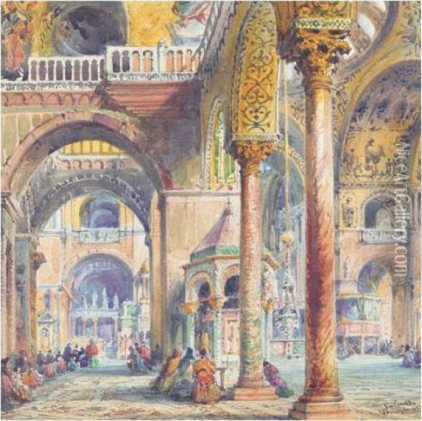 Interior Of San Marco, Venice Oil Painting - Gabriele Carelli