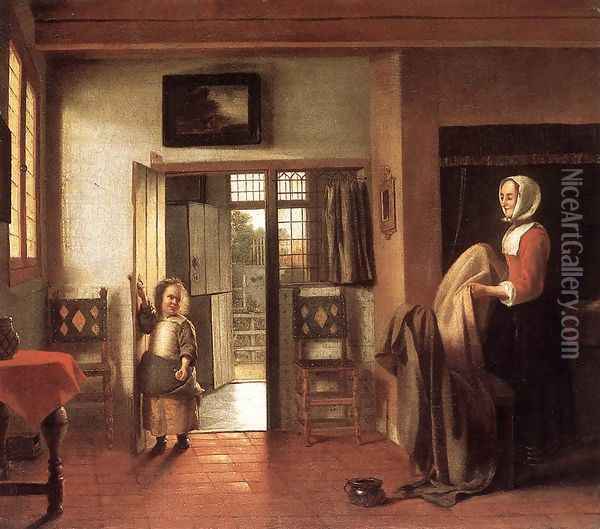 The Bedroom 1658-60 Oil Painting - Pieter De Hooch