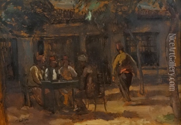 Mamut's Coffee Shop Oil Painting - Erno Tibor