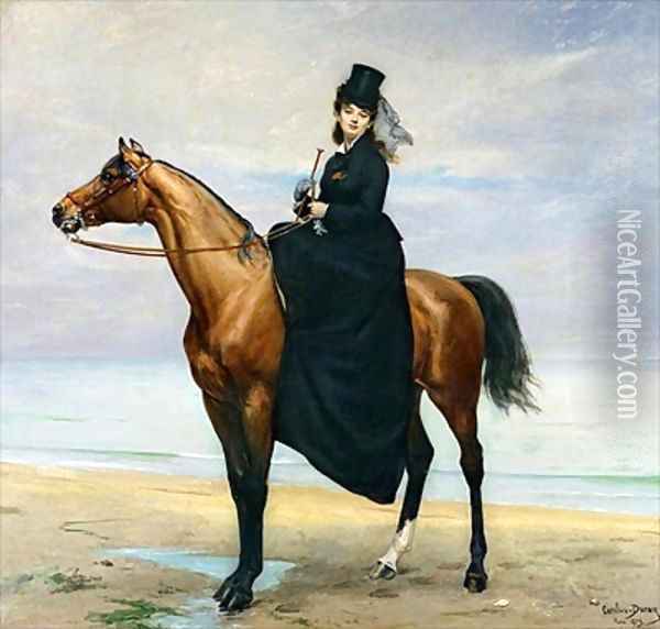 Equestrian Portrait of Mademoiselle Croizette Oil Painting - Charles Emile Auguste Carolus-Duran