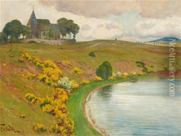 View Of Weinfelder Maar In The Eifel Oil Painting - Fritz Von Wille