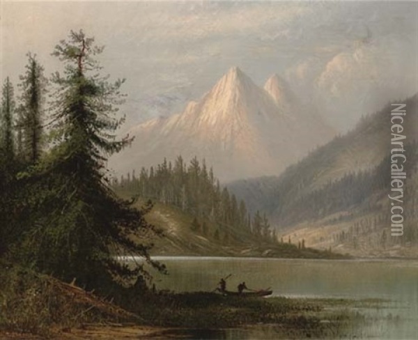 Figures By A Lake In A Mountainous Landscape Oil Painting - Henry Arthur Elkins