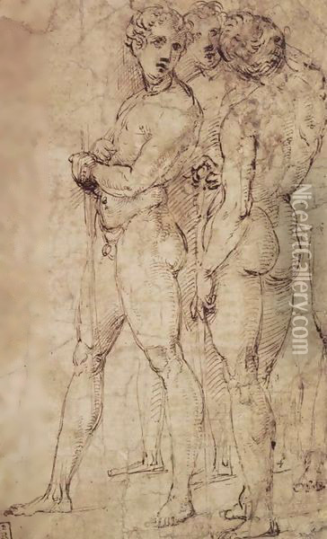 Three Standing Nude Men Oil Painting - Raphael