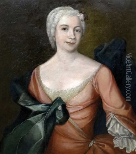 Bildnis Einer Dame Im Roten Kleid Oil Painting - Johann Georg Ziesenis