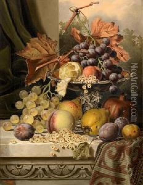 Still Life Of Fruit On A Ledge Oil Painting - Henry George Todd