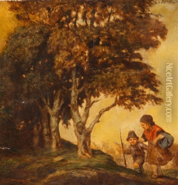 Dwoje Dzieci W Lesie Oil Painting - Ludwig Von Zumbusch