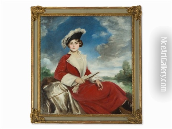 Lady In Red Riding Dress Oil Painting - Adolf Pirsch
