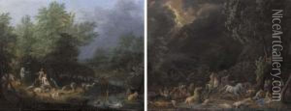 Adam And Eve In The Garden Of Eden; And The Deluge Oil Painting - Jean Baptist Van Der Meiren