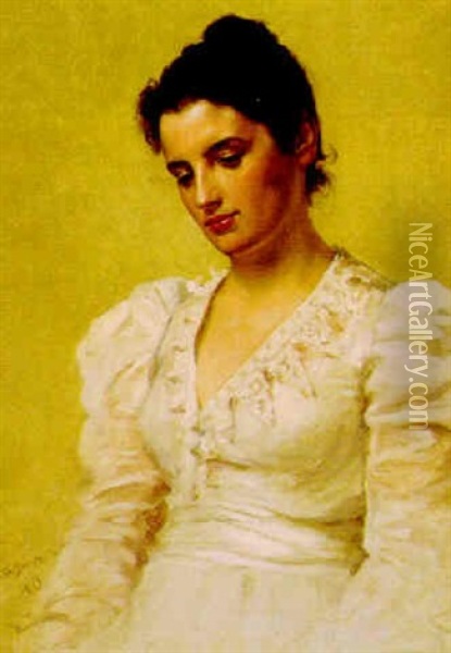 Seates Beauty In White Oil Painting - John George Brown