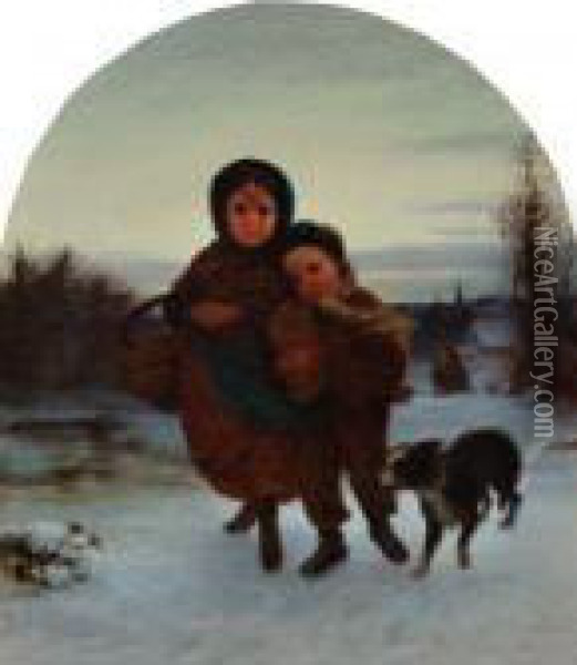 Wintery Walk Oil Painting - John George Brown