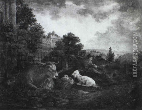 Ein Hirte Mit Herde In Der Campagna Oil Painting - Johann Heinrich Roos