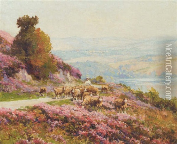 A Shepherd And His Flock On A Hillside Oil Painting - Edouard Pail
