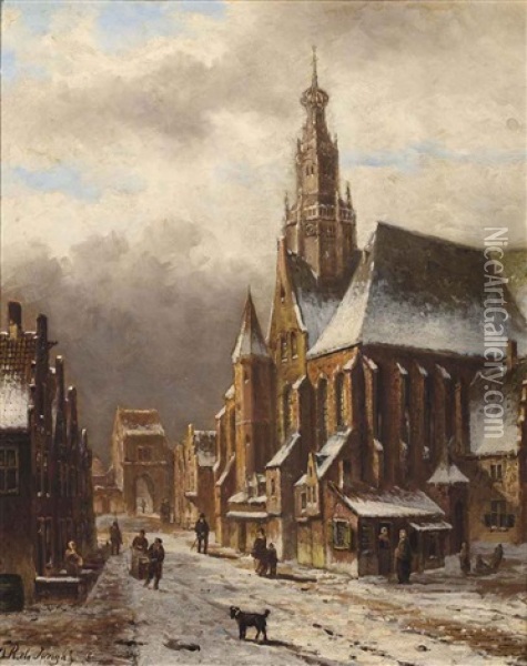 A View Of A Dutch Town In Winter Oil Painting - Oene Romkes De Jongh