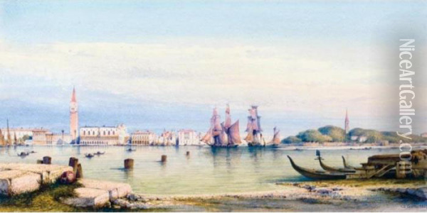 View Of The Doge's Palace From San Giorgio Maggiore Oil Painting - Gabriele Carelli