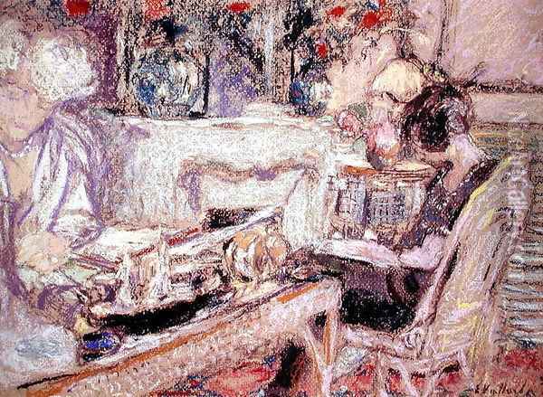 Interior - Mme Hessel at her Home, c.1930 Oil Painting - Jean-Edouard Vuillard
