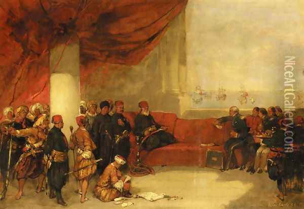 Interview with the Viceroy of Egype at His Palace in Alexandria Oil Painting - David Roberts