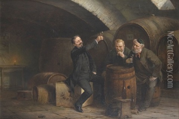 Frohliche Weinprobe Oil Painting - Hans August Lassen