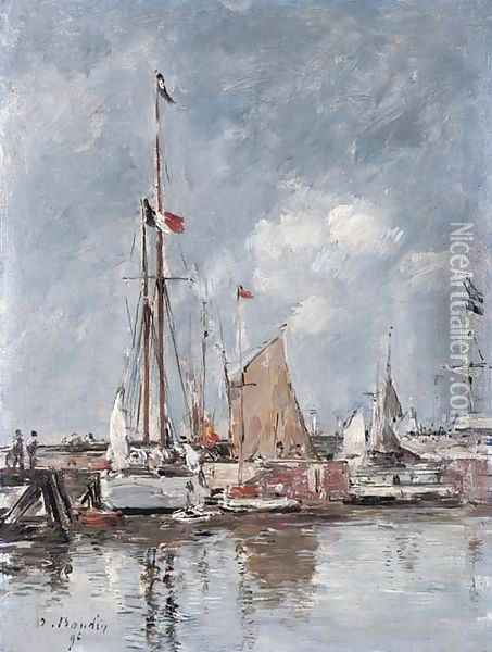 Yachts dans le bassin de Deauville Oil Painting - Eugene Boudin