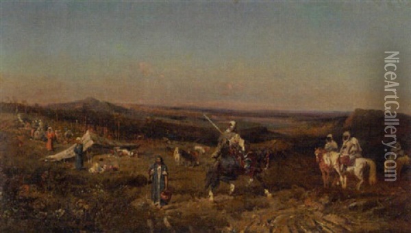 Campements Et Cavaliers Arabes Oil Painting - Robert Alott