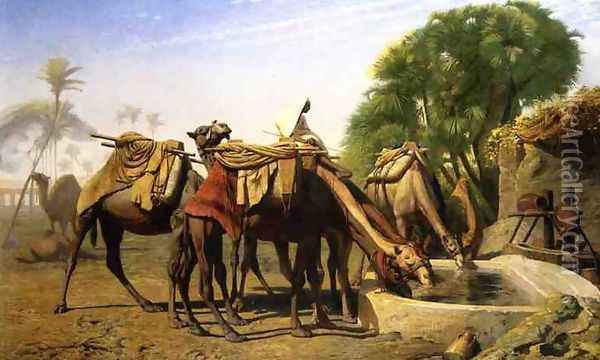 Camels at a Watering Trough Oil Painting - Jean-Leon Gerome