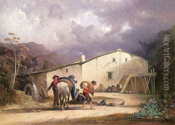Old Mill, Miller and Horse Oil Painting - Joshua Shaw