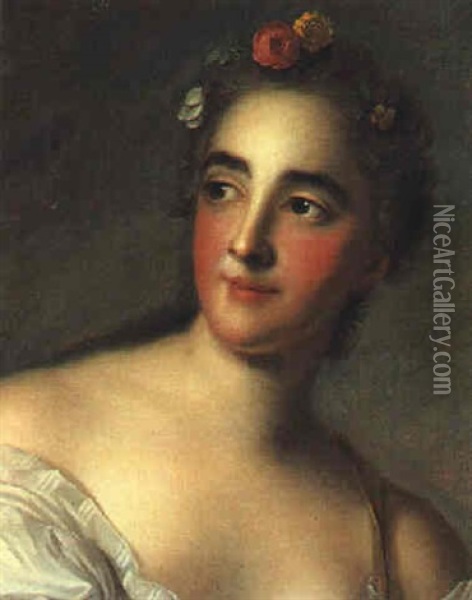 Bildnis Der Marquise De Vintimille Als Aurora, Mit Rosen Im Haar Oil Painting - Jean Marc Nattier