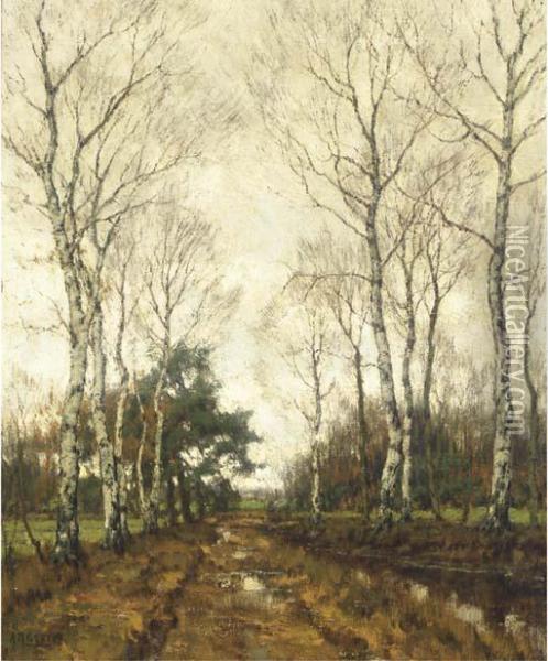 Birches In Autumn Oil Painting - Arnold Marc Gorter