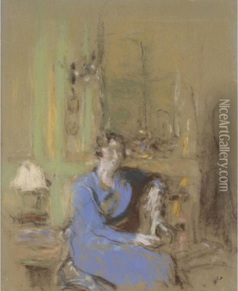 Madame Lucien Sauphar, Assise Dans Son Salon Oil Painting - Jean-Edouard Vuillard