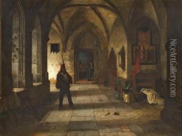 Soldaten Im Kreuzgang Eines Klosters Oil Painting - Ludwig C.F.W. Von Rossler