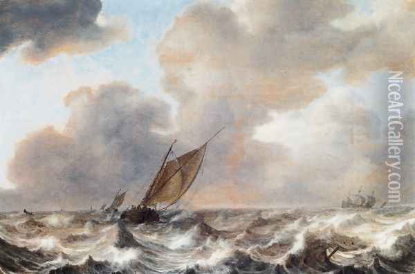 Ships in a Strong Wind Oil Painting - Jan Porcellis