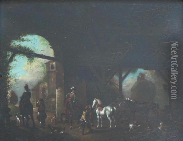 The Interior Of A Stable Oil Painting - Pieter Wouwermans or Wouwerman