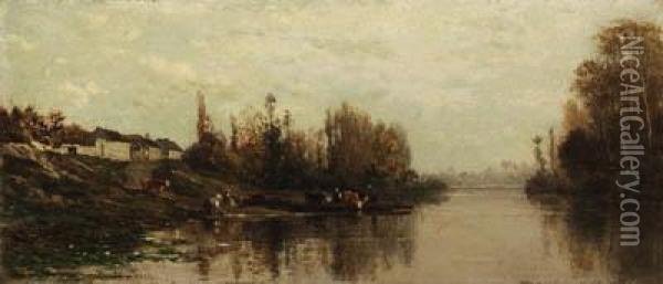 Bac Glouton (ferry At Glouton) Oil Painting - Charles-Francois Daubigny