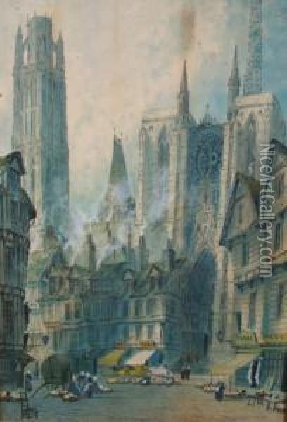 Figures Outside Reims Cathedral Oil Painting - Paul Braddon
