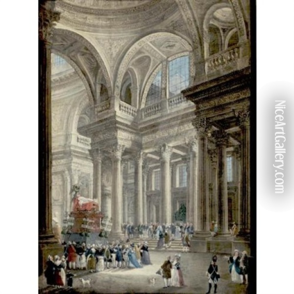 View Of The Pantheon After The Transfer Of Voltaire's Ashes (in Collab. W/his Studio) Oil Painting - Pierre Antoine Demachy