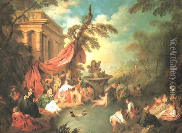Young Girls Bathing Oil Painting - Jean-Baptiste Joseph Pater