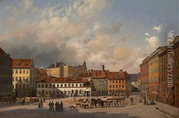 Hauser Plads Oil Painting - Ferdinand Richardt