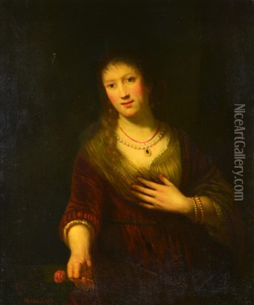 Portrait Of Saskia With Flower (after Rembrandt Van Rijn) Oil Painting - Hans Dahl