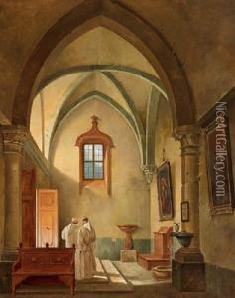 Monche In Einem Kircheninterieur Oil Painting - Giovanni Battista Pian