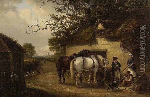 A Rest From Ploughing Oil Painting - Thomas Smythe