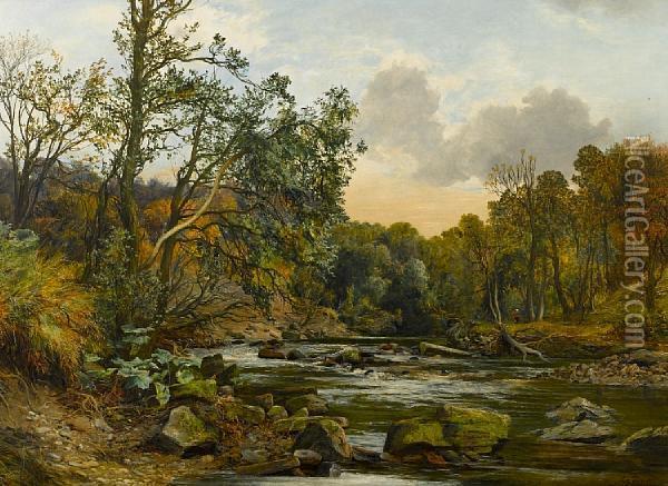 River Landscape Oil Painting - John Faed