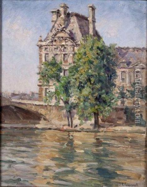 Le Louvre Vue De La Seine Oil Painting - Jules Ribeaucourt