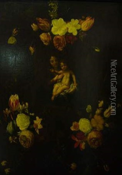 Guirlande De Fleurs Avec La Vierge A L'enfant Oil Painting - Daniel Seghers