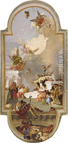 Die Einsetzung Des Rosenkranzes Oil Painting - Giovanni Battista Tiepolo