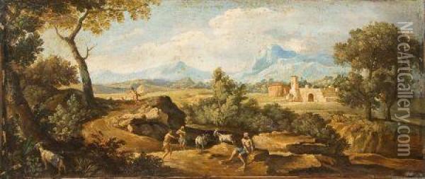 Classical Landscape With Shepherds And Flock Oil Painting - Andrea Locatelli
