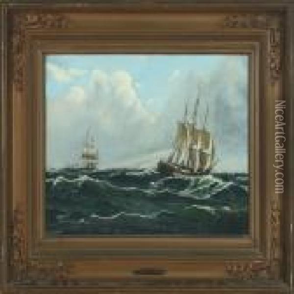 Seascape With Sailing Ships Oil Painting - Carl Ludwig Bille