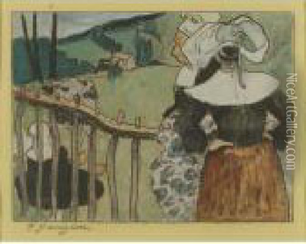 Bretonnes A La Barriere Oil Painting - Paul Gauguin